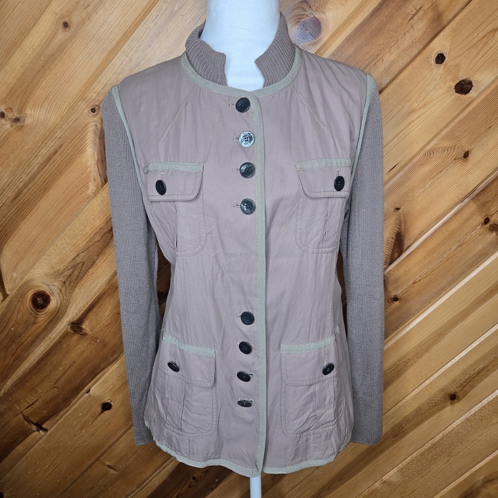 St. John Yellow Tag Cupro Blend Utility Knit Sleeves Button-Up Jacket Size 8